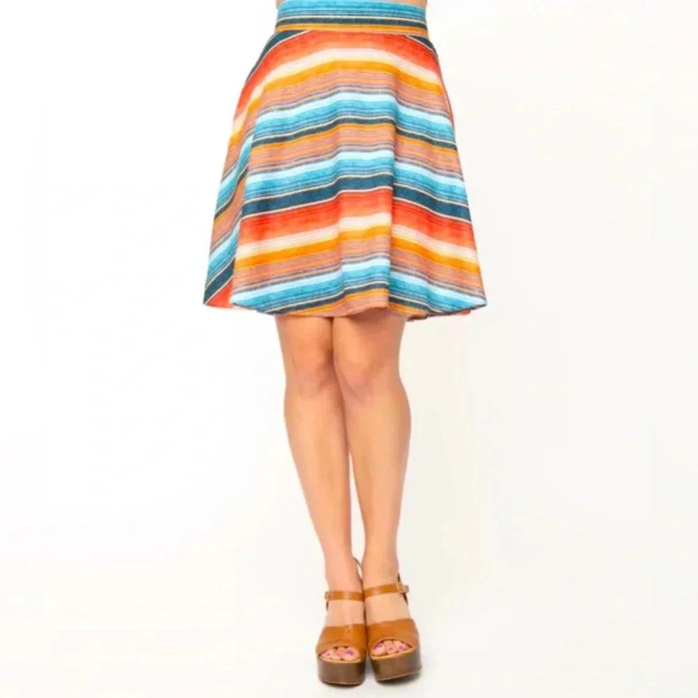 🦋B2G1🦋UNIQUE VINTAGE Serape Stripe Briella Flare Skirt | SMALL |
